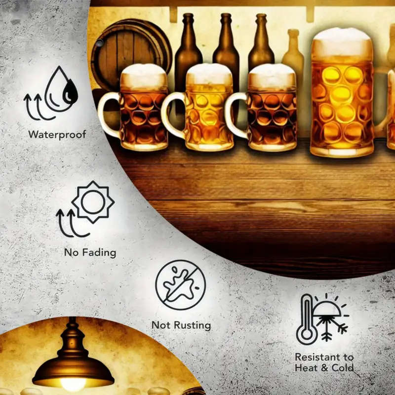 1pc Cozy Beer Cabin Aluminum Wall Art Round 2D Poster for Home Bedroom Living Room Coffee Shop Decor