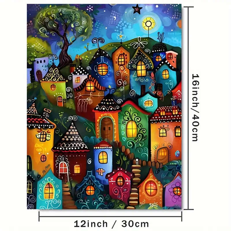 1pc Dreamy Village Canvas Art Print 30.48x40.64cm Whimsical Wall Decor for Home Office Cafe More Fra