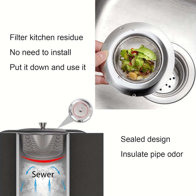 1pc 304 Stainless Steel Kitchen Sink Strainer with Lid Durable Vegetable Washing Drain Prote