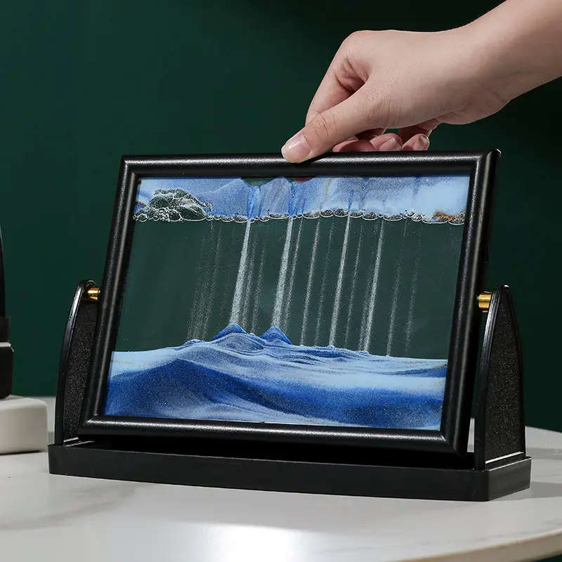 1pc Glam Style 3D Quicksand Timer Rotating Glass Sand Art Decor Unique Home Office Ornament Ideal fo