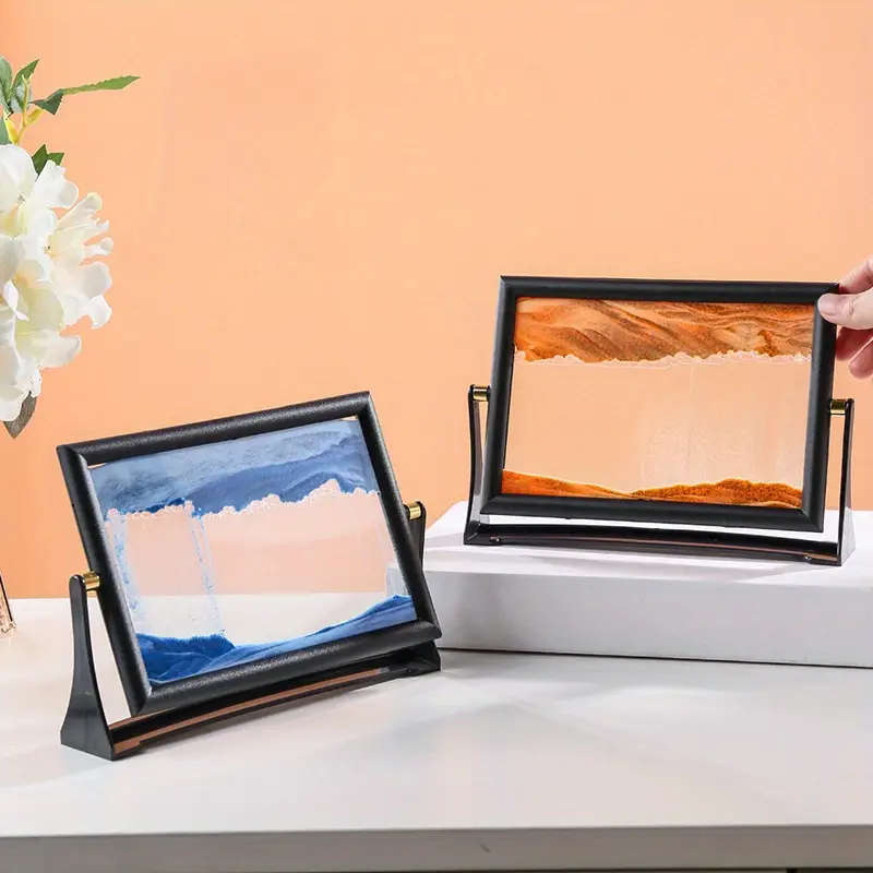 1pc Glam Style 3D Quicksand Timer Rotating Glass Sand Art Decor Unique Home Office Ornament Ideal fo