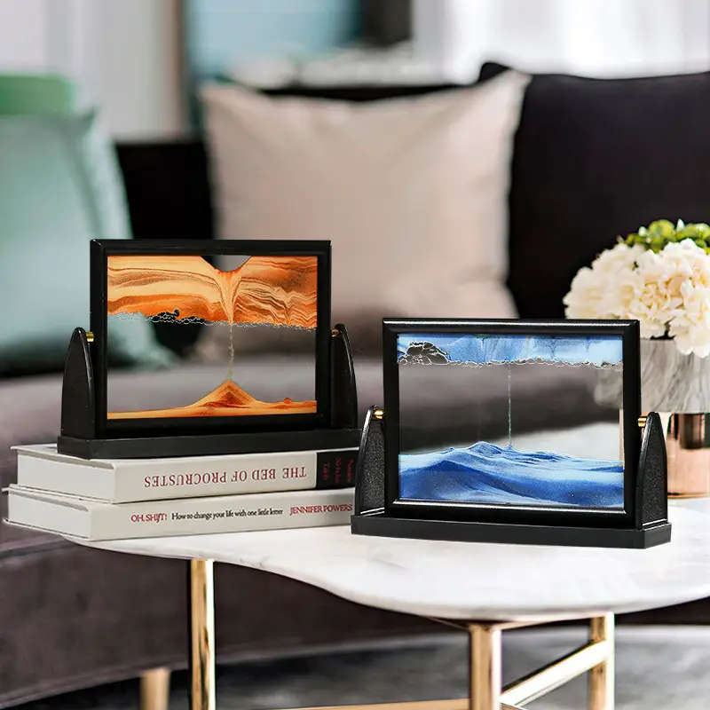 1pc Glam Style 3D Quicksand Timer Rotating Glass Sand Art Decor Unique Home Office Ornament Ideal fo