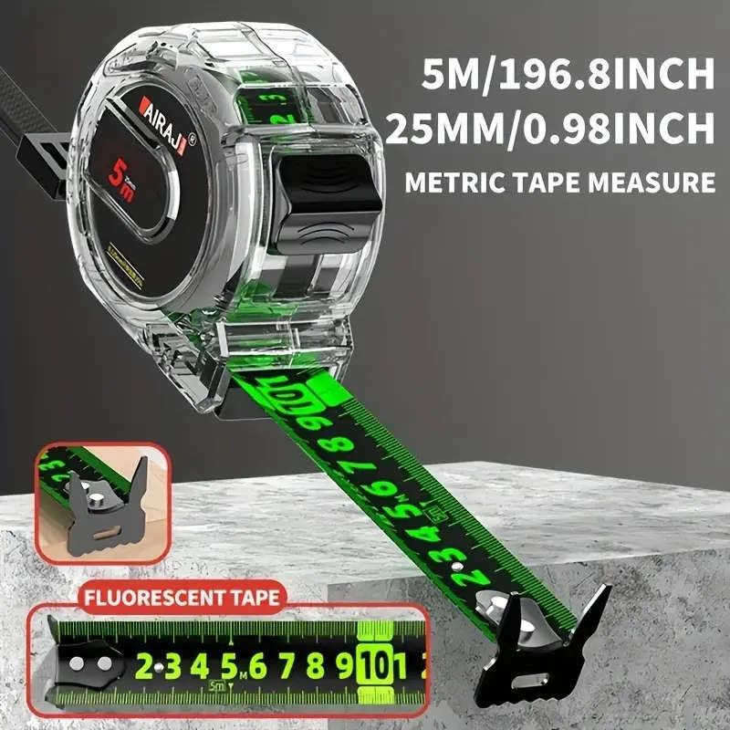 1pc High-Precision Self-Locking Fluorescent Steel Tape Measure Set 5.0meter Durable Anti-Drop Design