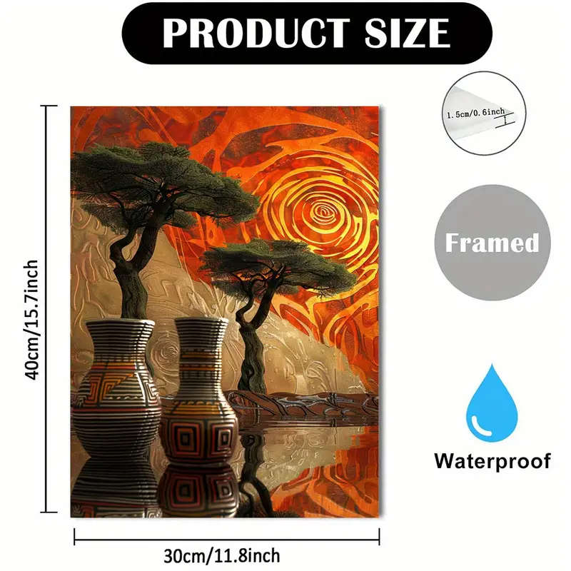 1pc Abstract African Art Canvas Painting Wooden Framed with Vases Trees Patterns Perfect for Living