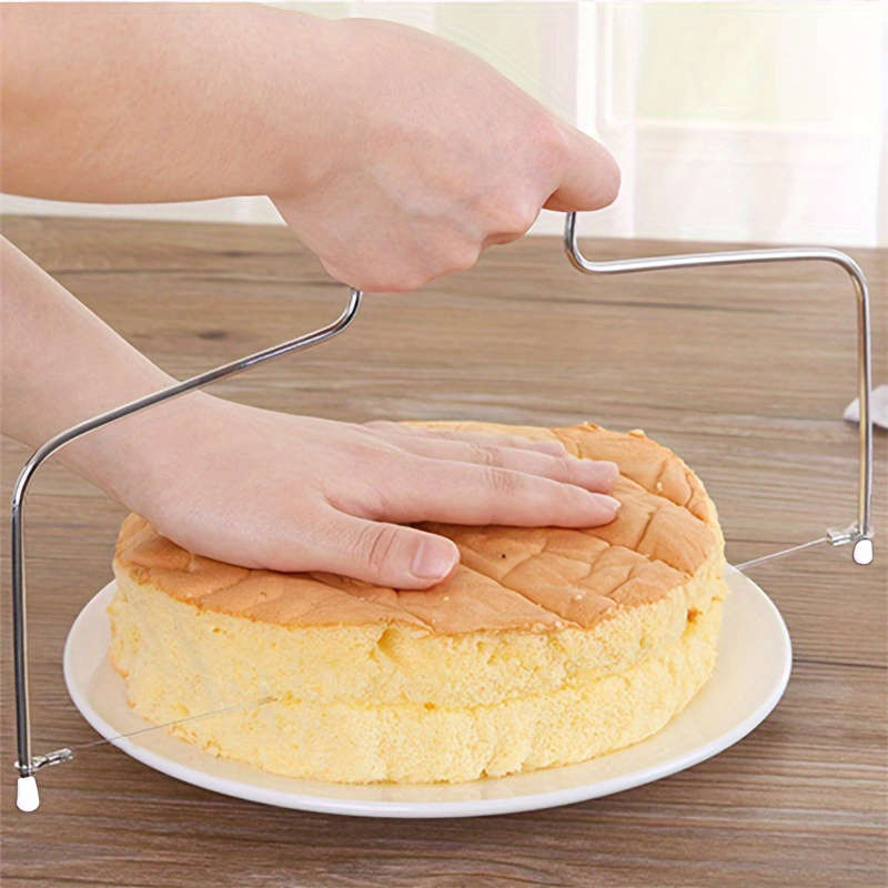 1pc Adjustable Stainless Steel Cake Slicer Double Wire Layered Bread Knife with Groove Markings f