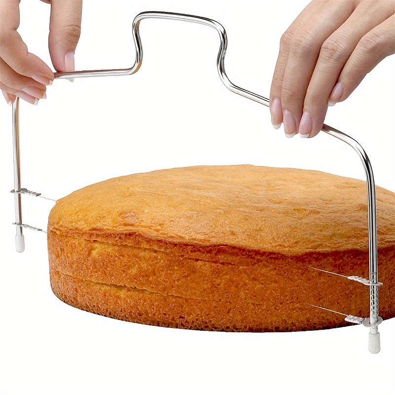 1pc Adjustable Stainless Steel Cake Slicer Double Wire Layered Bread Knife with Groove Markings f