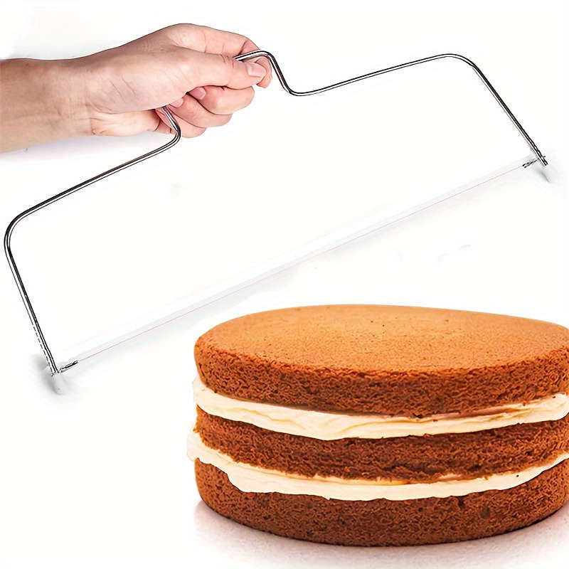 1pc Adjustable Stainless Steel Cake Slicer Double Wire Layered Bread Knife with Groove Markings f