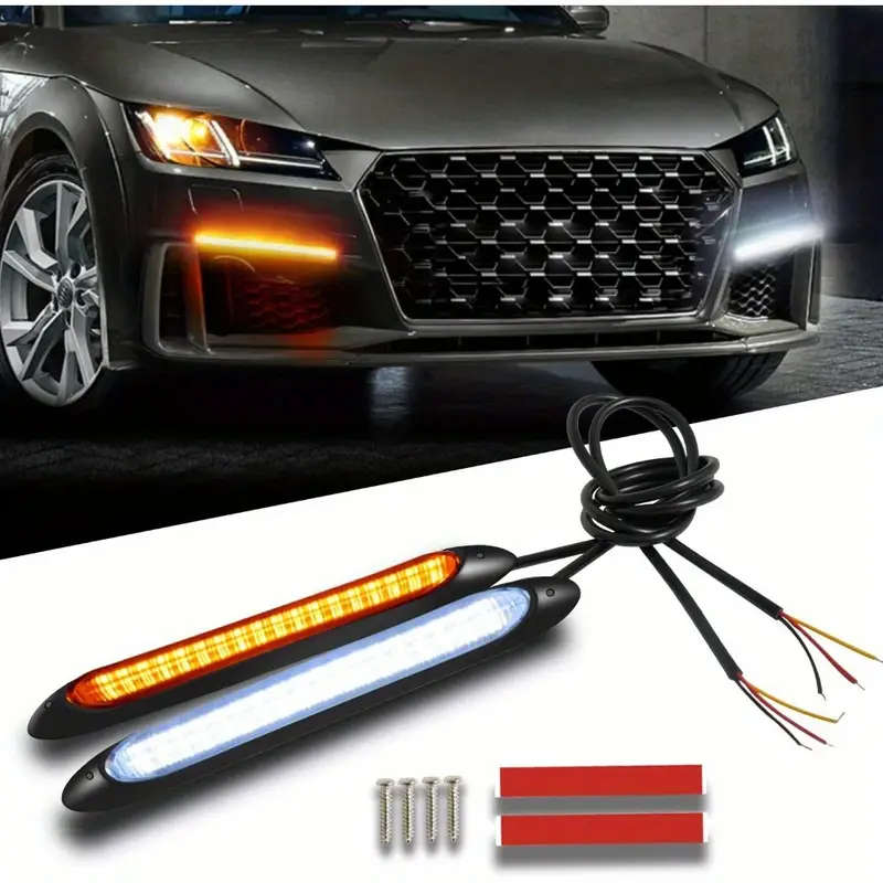 2pcs 15.5cm 12V LED Daytime Running Lights White Yellow Strip