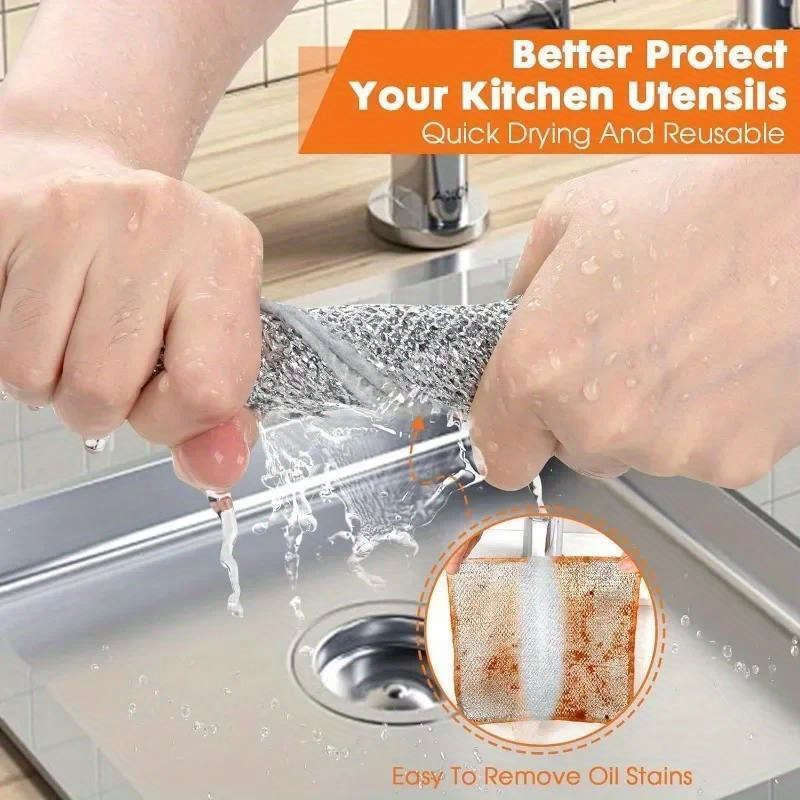 30-Pack Microfiber Steel Wire Scrubbing Pads Double-Sided Reusable Soap Saver Pads for Kitch