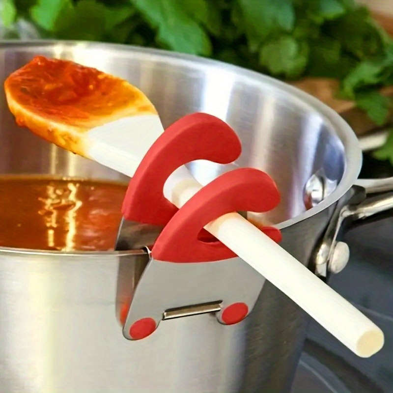 1pc Stainless Steel Kitchen Utensil Holder Classic Pot Side Clip Anti-Scald Spoon Rest Multifun