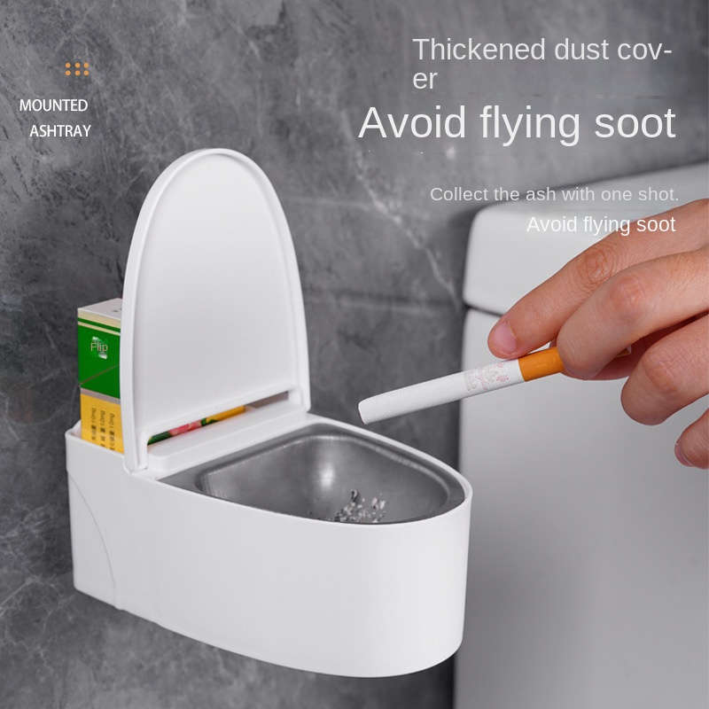 1pc Wall-Mounted Toilet Ashtray with Lid Plastic Thickened Dust Cover Easy to Clean Avoid Flyin