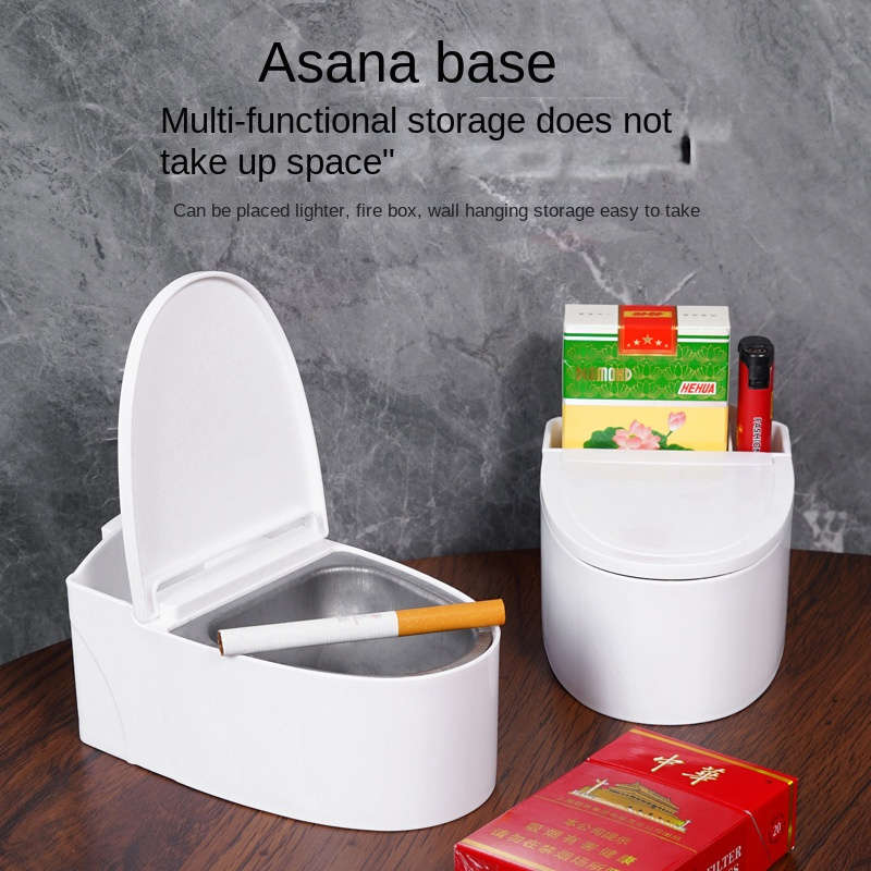 1pc Wall-Mounted Toilet Ashtray with Lid Plastic Thickened Dust Cover Easy to Clean Avoid Flyin