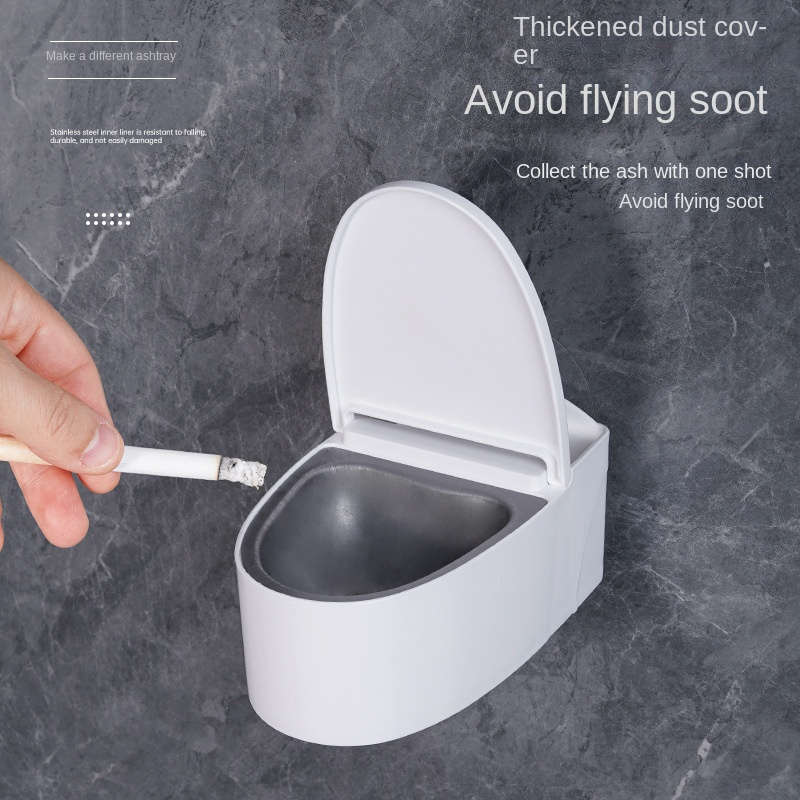 1pc Wall-Mounted Toilet Ashtray with Lid Plastic Thickened Dust Cover Easy to Clean Avoid Flyin