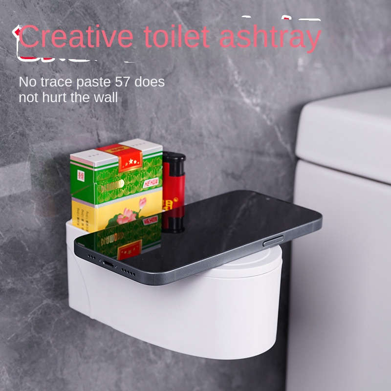 1pc Wall-Mounted Toilet Ashtray with Lid Plastic Thickened Dust Cover Easy to Clean Avoid Flyin