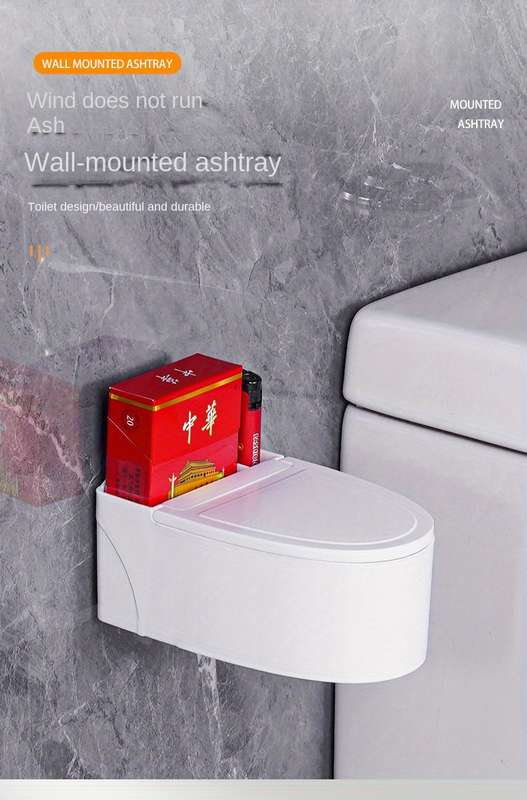 1pc Wall-Mounted Toilet Ashtray with Lid Plastic Thickened Dust Cover Easy to Clean Avoid Flyin