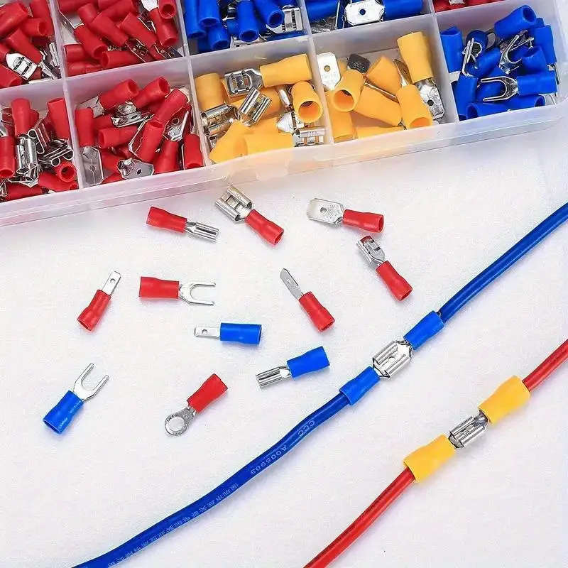 102pcs Electrical Crimp Connectors Set Assorted Insulated Wire Terminals Flat Spade And Ring Crimpin