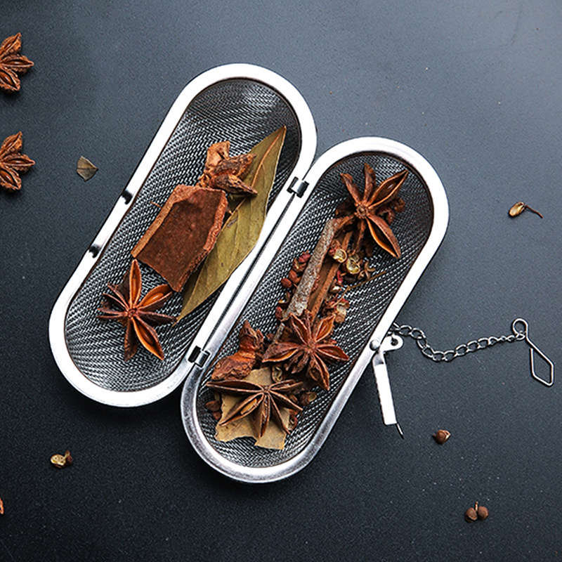 1pc Stainless Steel Cooking Spices Infuser Fine Mesh Loose Tea Herbal Strainer Extended Chain K