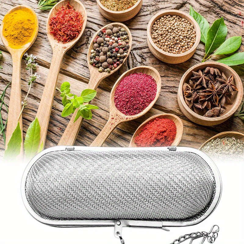 1pc Stainless Steel Cooking Spices Infuser Fine Mesh Loose Tea Herbal Strainer Extended Chain K