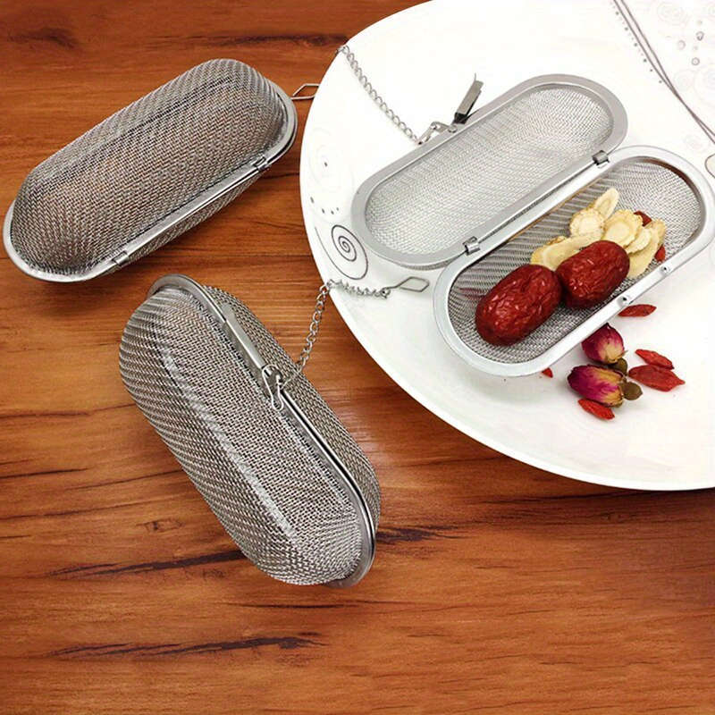 1pc Stainless Steel Cooking Spices Infuser Fine Mesh Loose Tea Herbal Strainer Extended Chain K
