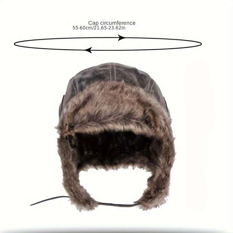 1pc Men's Thick Faux Leather Trapper Hat with Faux Fur Trim Windproof Ear-Flap Design for S