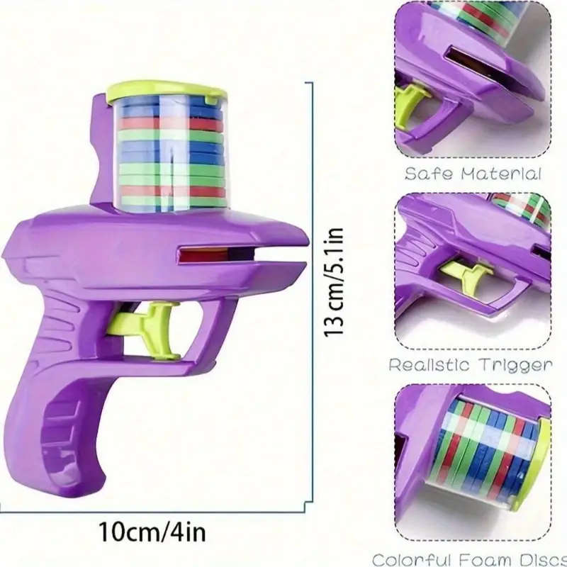 Colorful Foam Disc Launcher Toy for 3+ Handheld Flying Saucer Shooter for Indoor Outdoor Play Dura