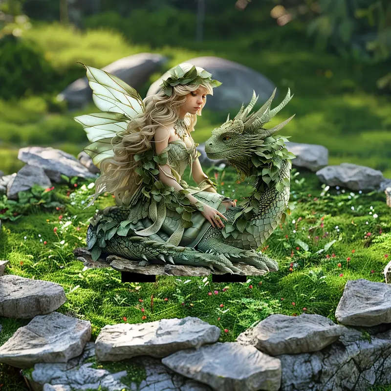 1pc 2D Flat Printing New Acrylic Material Garden Decoration Stake Featuring a Charming Green Fairy A