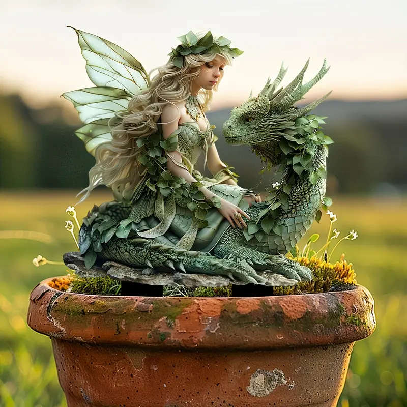 1pc 2D Flat Printing New Acrylic Material Garden Decoration Stake Featuring a Charming Green Fairy A