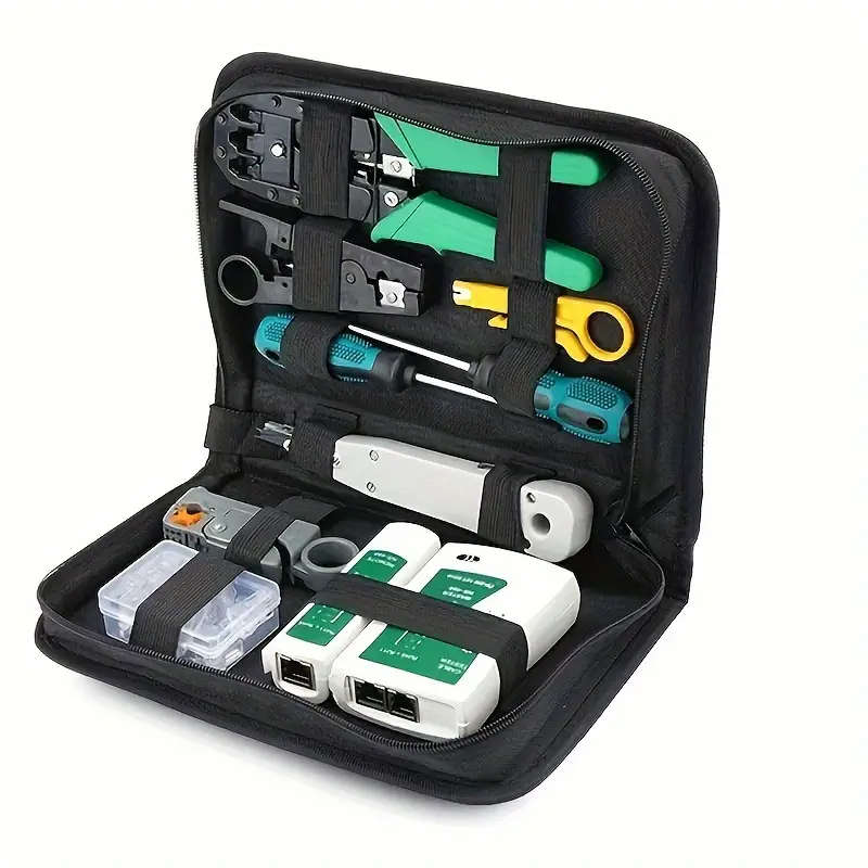 LAN Network Repair Tool Kit with RJ45 Tester Crimping Pliers Cable Tracer and Clamp Set Professional