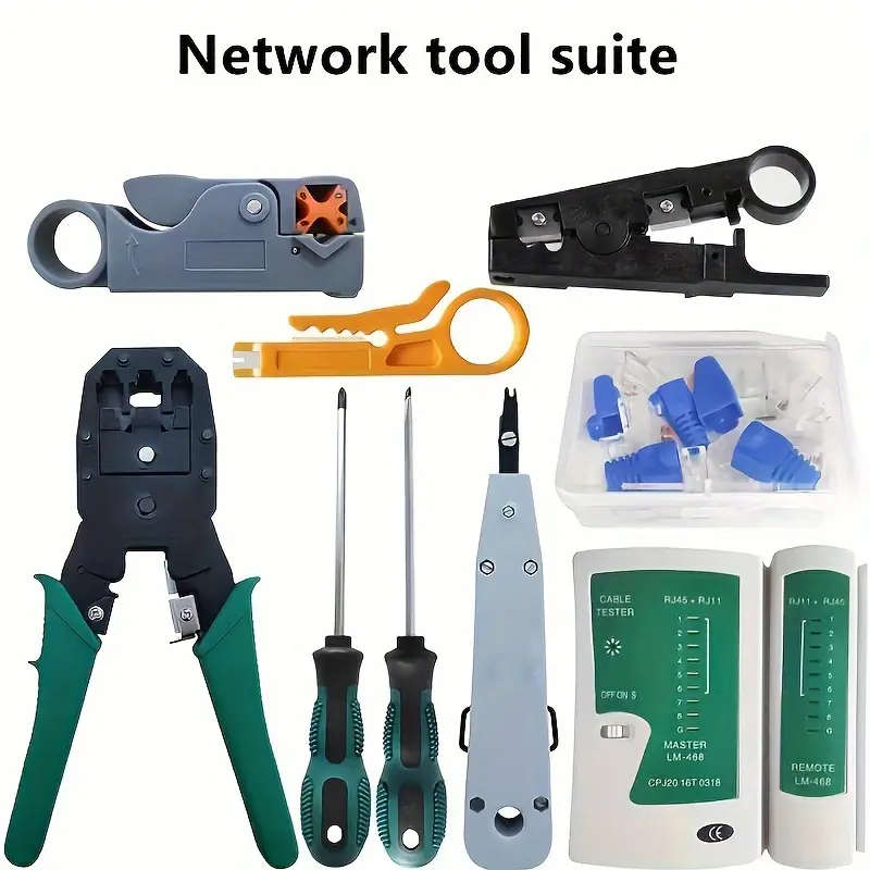 LAN Network Repair Tool Kit with RJ45 Tester Crimping Pliers Cable Tracer and Clamp Set Professional