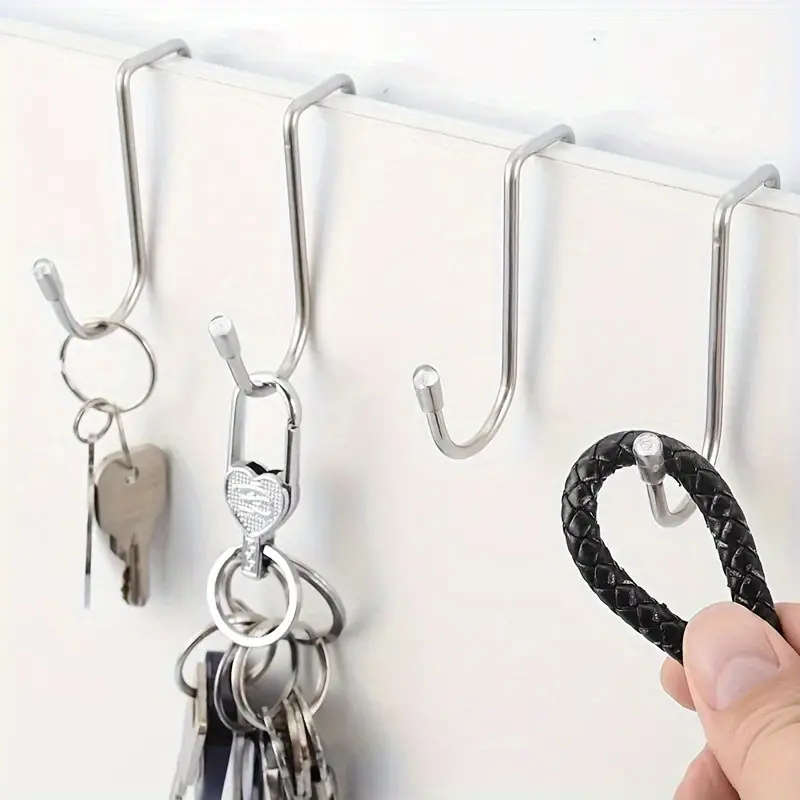 1pc Stainless Steel Over-the-Door Hook Wall Mount Double S-Hook Design Casual Style Easy Install for