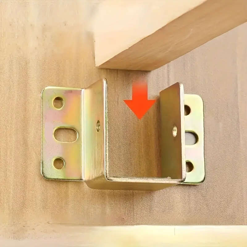 4pcs Heavy-Duty Metal Bed Frame Brackets Golden Corner Support Hooks for Furniture Stability