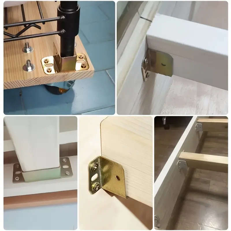 4pcs Heavy-Duty Metal Bed Frame Brackets Golden Corner Support Hooks for Furniture Stability