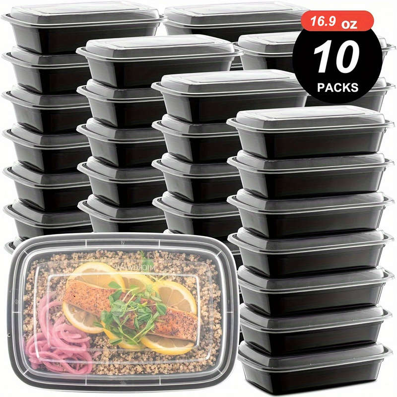 10pcs 16.9oz BPA-Free Plastic Meal Prep Containers Microwave Safe Reusable Stackable Refri