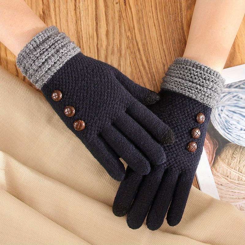 1 Pair Navy Blue Warm Gloves