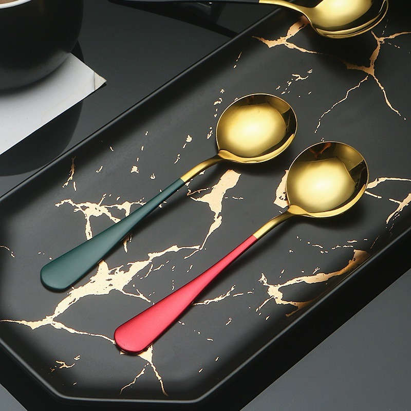 5pcs Elegant Stainless Steel Soup Spoon Set with Vibrant Handles Modern Thick Design Perfect