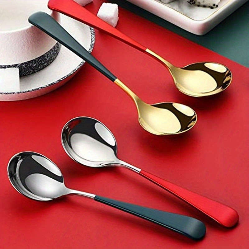 5pcs Elegant Stainless Steel Soup Spoon Set with Vibrant Handles Modern Thick Design Perfect