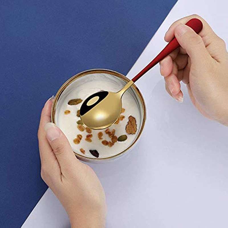 5pcs Elegant Stainless Steel Soup Spoon Set with Vibrant Handles Modern Thick Design Perfect