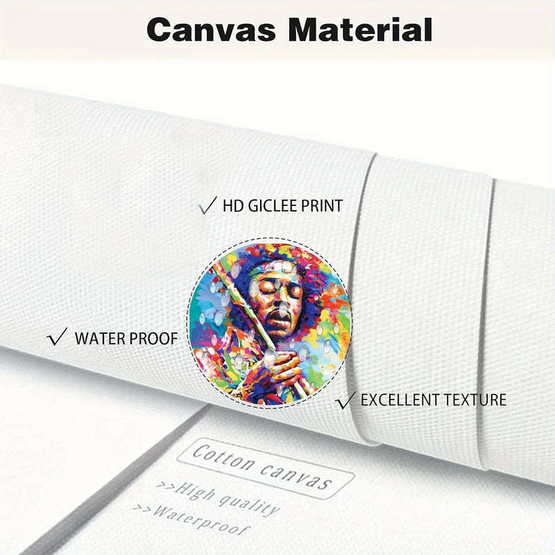 1pc Vibrant Jimi Hendrix-Inspired Canvas Wall Art Frameless 3D Textured Fabric Poster Colorful