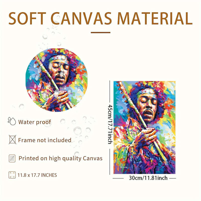 1pc Vibrant Jimi Hendrix-Inspired Canvas Wall Art Frameless 3D Textured Fabric Poster Colorful