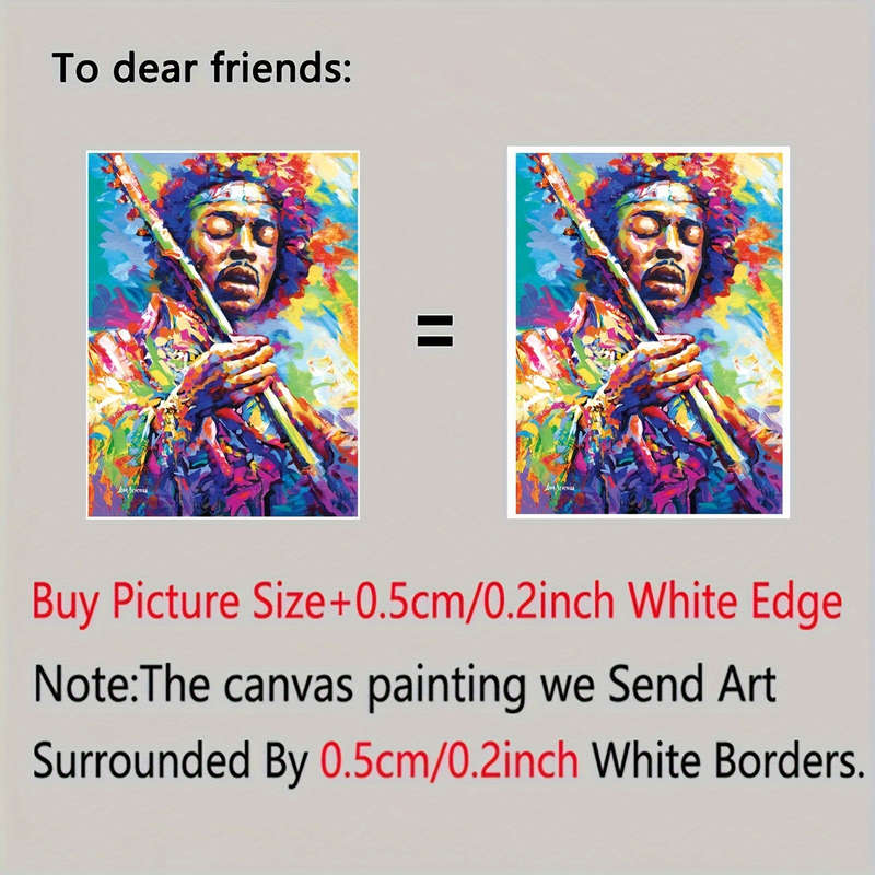 1pc Vibrant Jimi Hendrix-Inspired Canvas Wall Art Frameless 3D Textured Fabric Poster Colorful