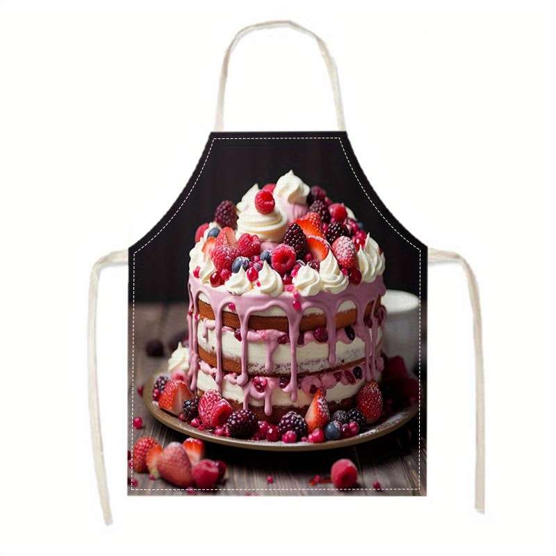 1pc Linen Apron with Cake Print 1pc Woven Linen Chef'S Apron Durable Adjustable Comfortable Fi