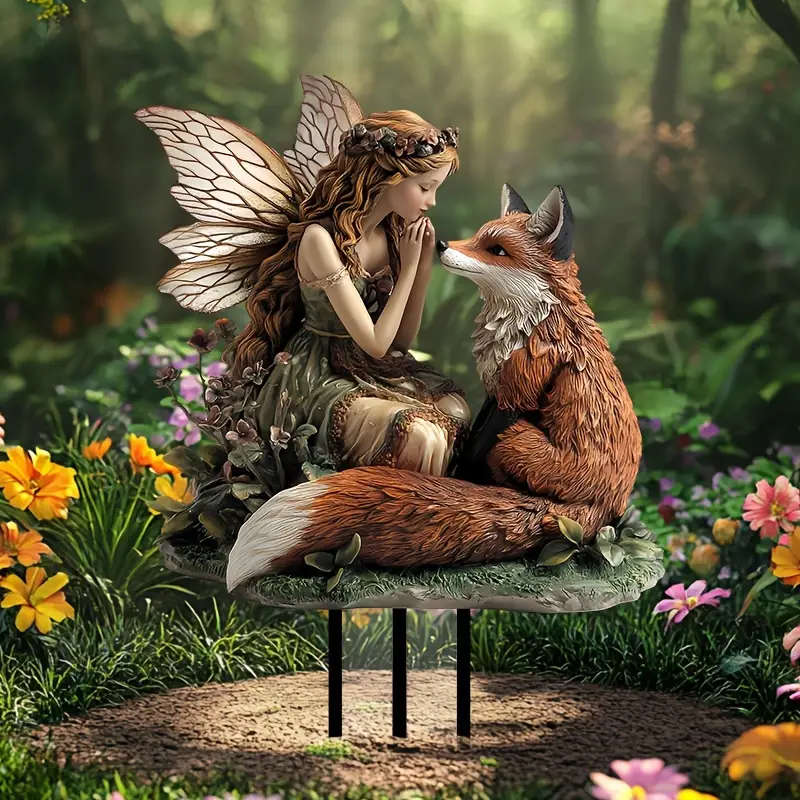 1pc 2D Flat One Piece Bohemian Style Acrylic Garden Outlet Decor  Fairy and Pet Fox Multifunctional