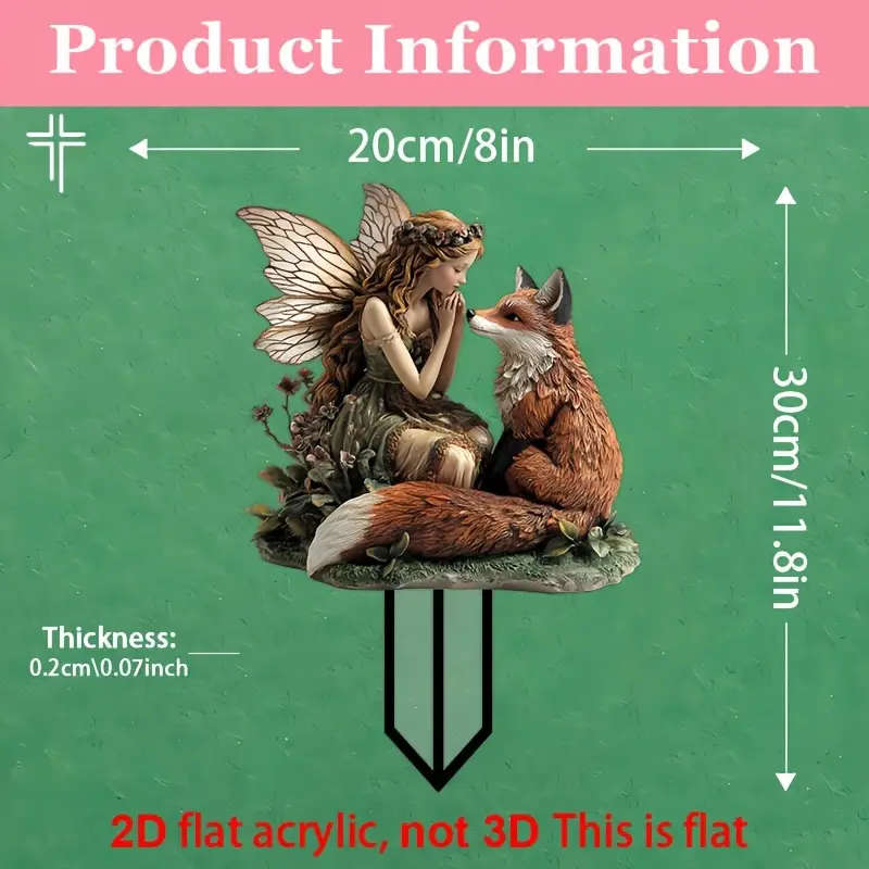 1pc 2D Flat One Piece Bohemian Style Acrylic Garden Outlet Decor  Fairy and Pet Fox Multifunctional