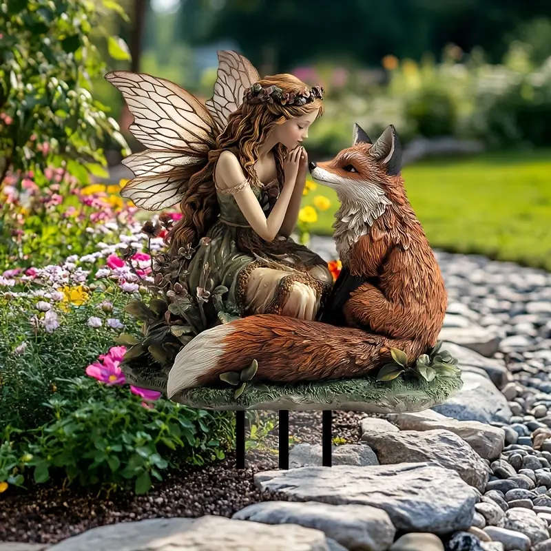 1pc 2D Flat One Piece Bohemian Style Acrylic Garden Outlet Decor  Fairy and Pet Fox Multifunctional
