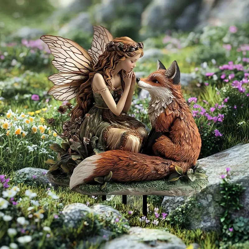 1pc 2D Flat One Piece Bohemian Style Acrylic Garden Outlet Decor  Fairy and Pet Fox Multifunctional