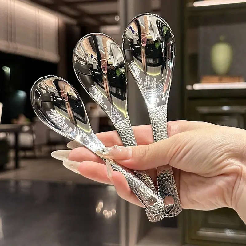 3pcs Stainless Steel Soup Spoon Deepened Type Large Capacity Soup Spoon Silvery Mirror Polished Cutl