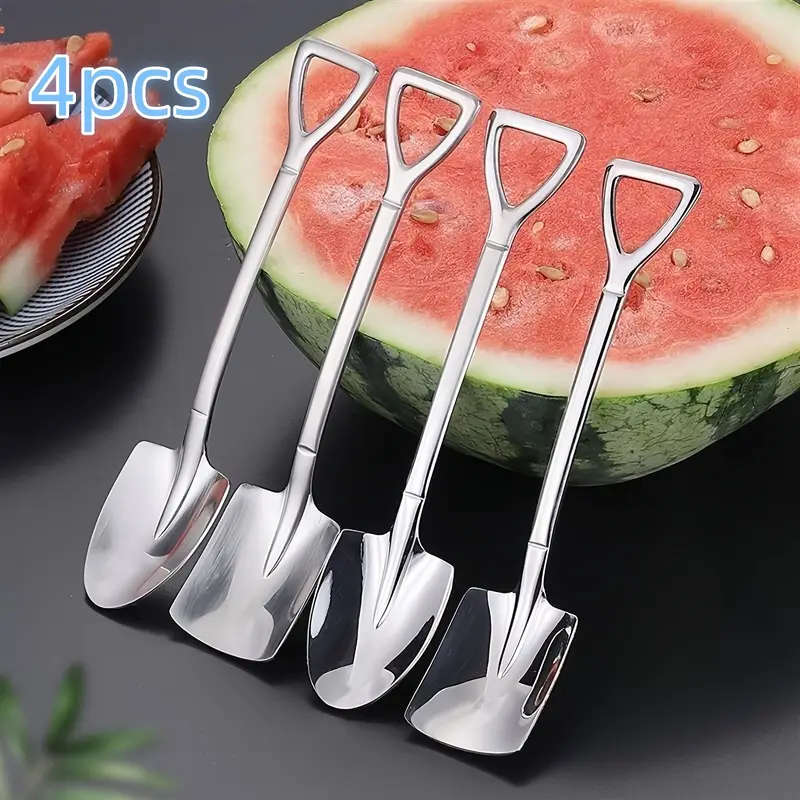 4Pcs Stainless Steel Soup Spoons Set Creative Portable Serving Spoons for Dessert Fruit Watermelon I