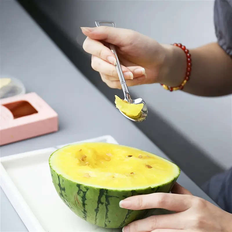 4Pcs Stainless Steel Soup Spoons Set Creative Portable Serving Spoons for Dessert Fruit Watermelon I