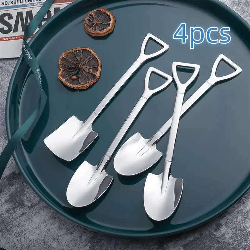 4Pcs Stainless Steel Soup Spoons Set Creative Portable Serving Spoons for Dessert Fruit Watermelon I