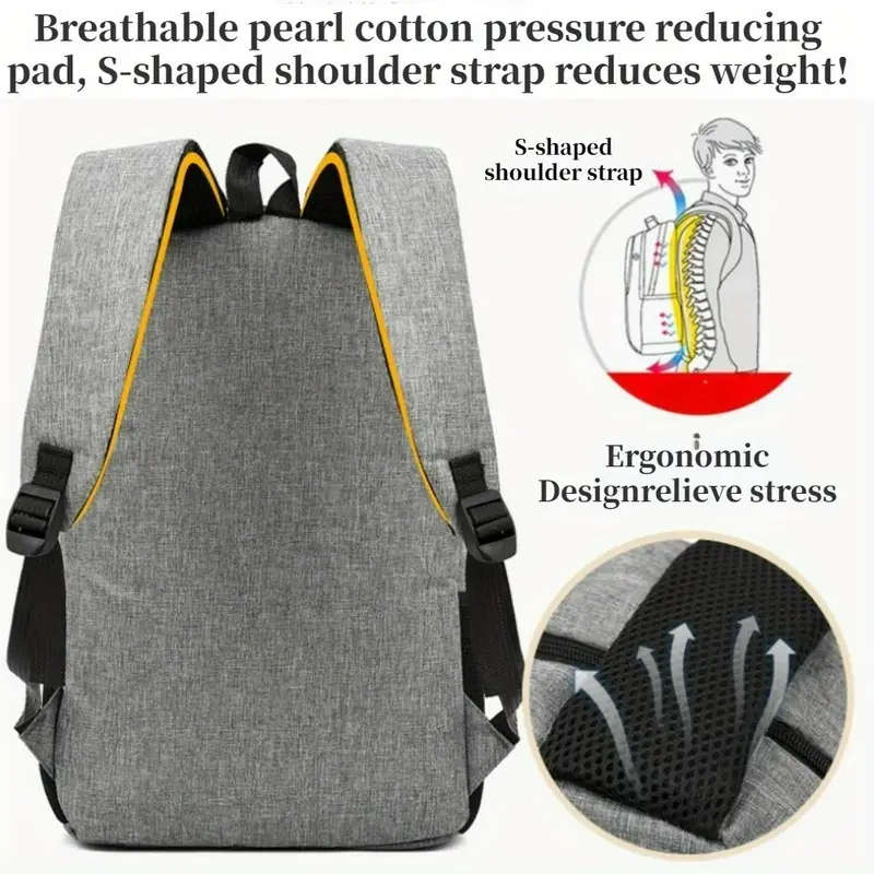 3pcs Backpack Set with Laptop Compartment Stylish Solid Color Large Capacity Waterproof Stain Resist